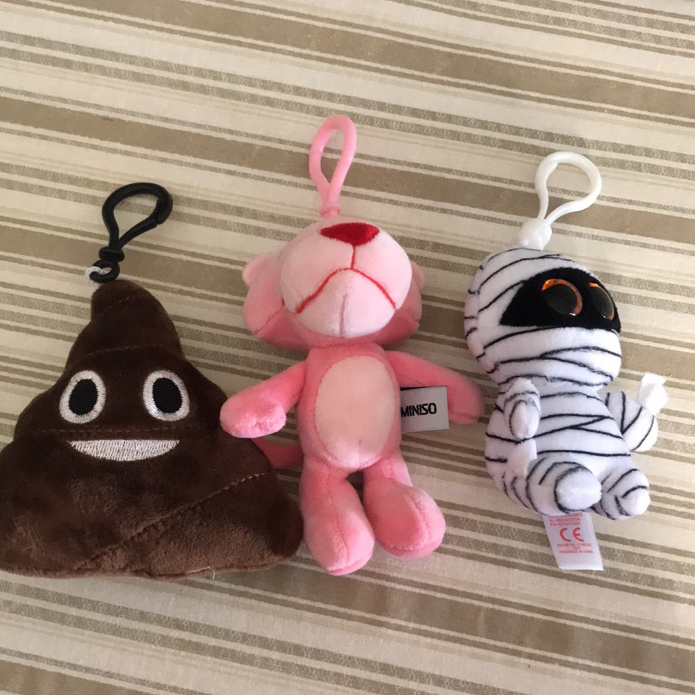 Lot of 3 plush keychain bag clips TY miniso - Picture 2 of 8